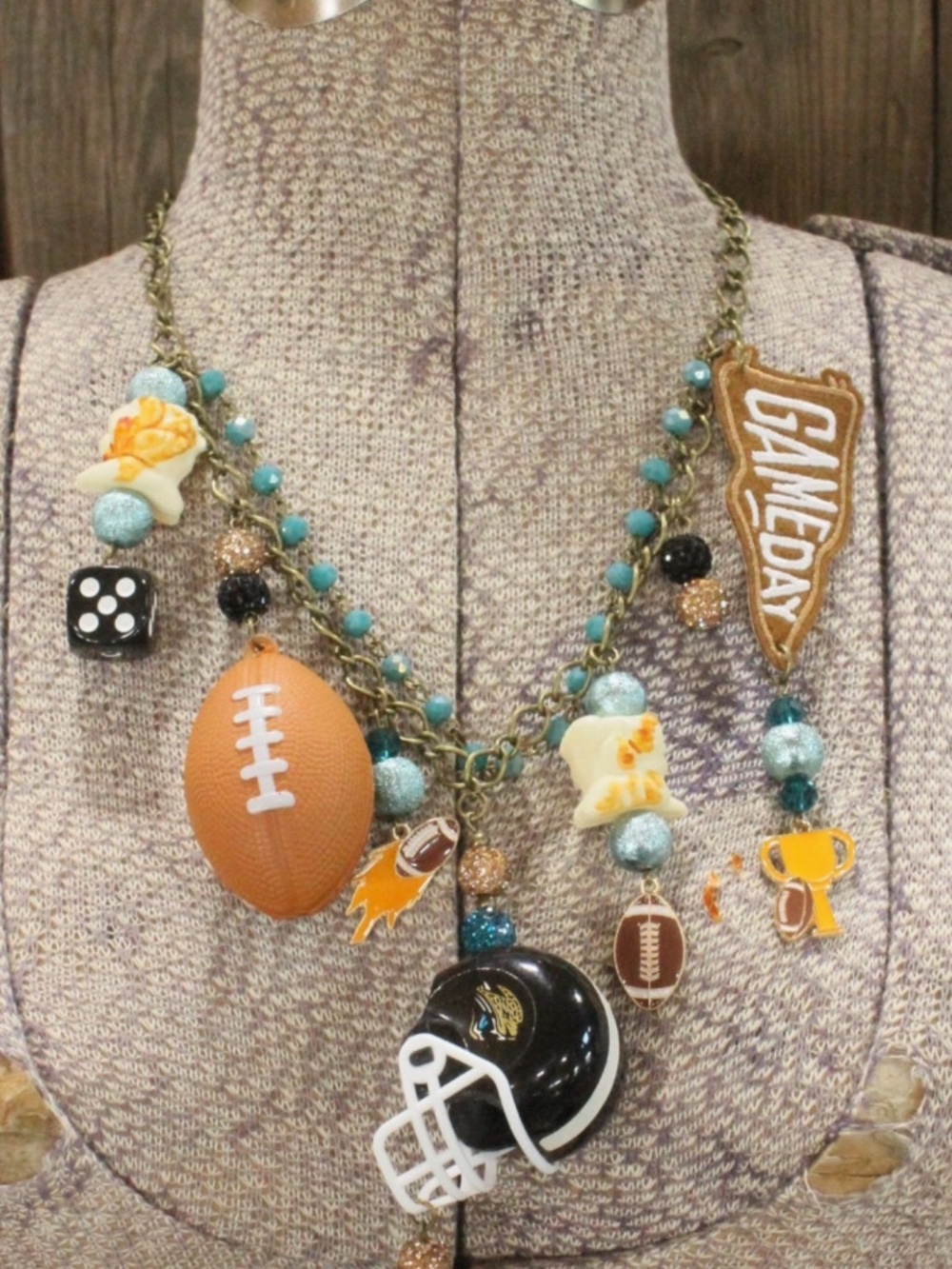 BOHO GAMEDAY Jacksonville Jaguars CHARM’D FOOTBALL NECKLACE